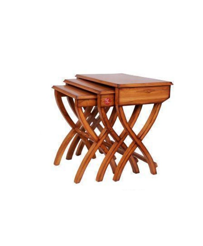 Natural Teak Nesting Side End Table- Set Of Three